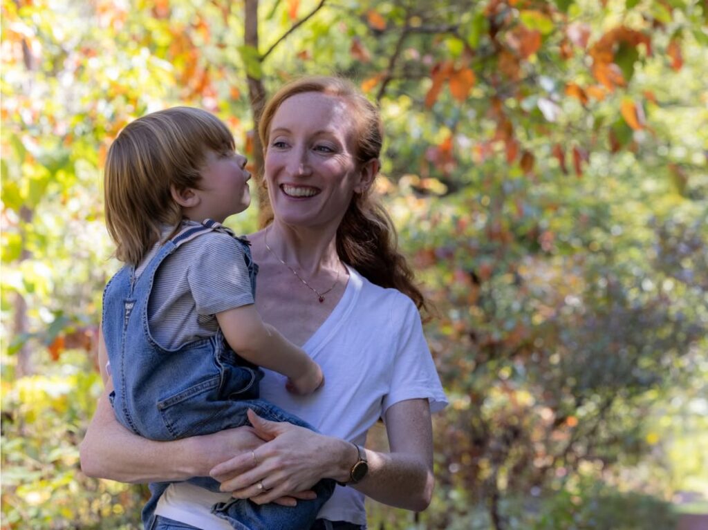 Mom and toddler enjoying Garden in the Woods